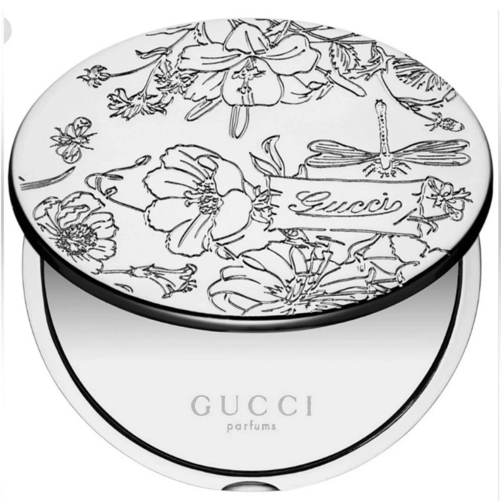 💐NIB GORG GUCCI FLORA LIMITED EDITION Compact Mirror w/Silver Floral Engraving